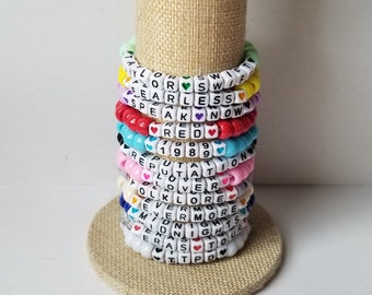 Sets of 12 friendship bracelets, beaded Swiftie bracelets, Eras themed friendship bracelets, stretchy bracelets, swappable concert bracelets