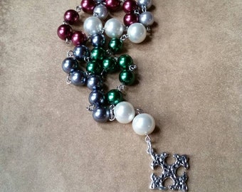 Anglican prayer beads, Methodist rosary, Protestant prayer beads, Episcopal rosary, stainless steel, Christmas colors, glass pearls