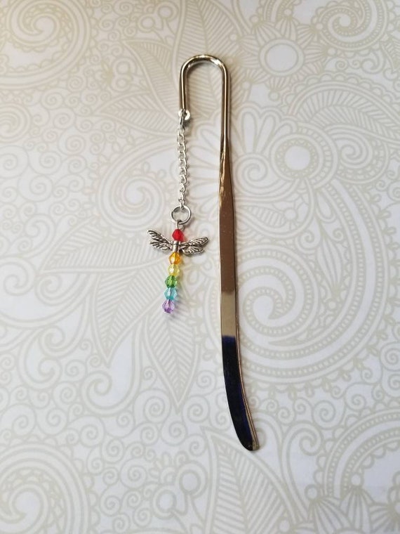 Rainbow bookmark, LGBT pride bookmark, bookmark, rainbow beaded bookmark, Shepherd's hook, gay pride bookmark, rainbow dragonfly bookmark