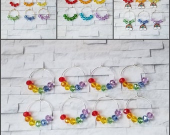 Wine charms x 6 or 8, glass markers, wine charms, cup charms, bottle charms, wine glass charms, beverage markers, Pride wine charms, rainbow