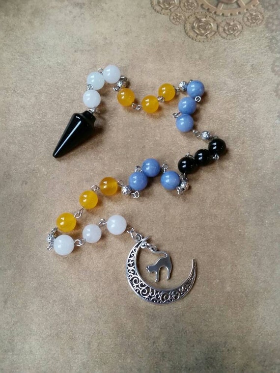 Samhain prayer beads, pagan prayer beads, witches prayer beads, stainless steel, moon phase prayer beads, Malay Jade, Onyx, Witches familiar