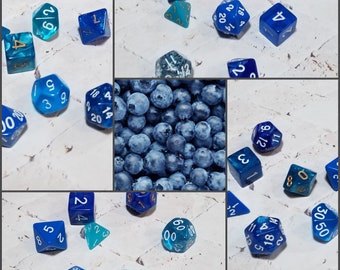 Blueberry inspired 16mm dice sets, dnd dice sets, themed hand picked dnd dice, curated set, polyhedral dice, RPG dice, blue dice set