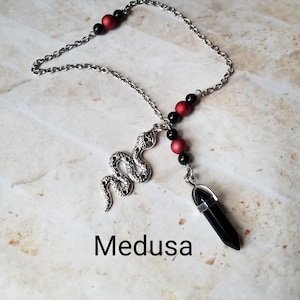 Medusa pendulum, Goddess pendulum, divination, dowsing pendulum, beaded pendulum, gemstone pendulum, stainless steel chain, charms, Goddess