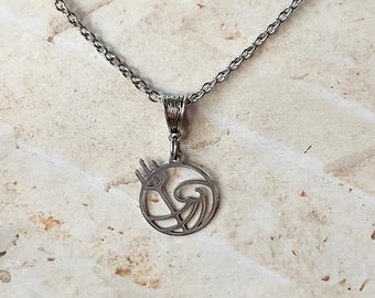 Stainless steel metal Poseidon symbol pendant necklace with a stainless steel chain