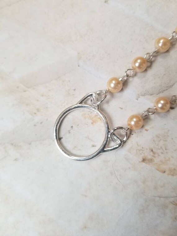 Kitten day collar, discreet day collar, light peach glass pearls, BDSM collar, cat ear O ring necklace, cat O ring, kitten O ring collar
