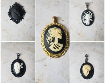 Cameo pendant, cameo necklace, Gothic cameo jewelry, Lolita cameo pendant, Raven cameo pendant, skull and dragon cameo, pirate cameo pendant