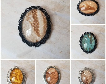 Snake shed jewelry, snake shed pin, snakeskin brooch, cruelty free snake shed jewelry, snake shed behind glass, gift for snake lover
