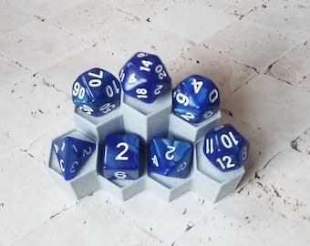 Pearly blue 16mm dnd dice with white numbers, polyhedral gaming dice, DnD dice set, RPG dice, gaming dice, set of 7 DnD dice