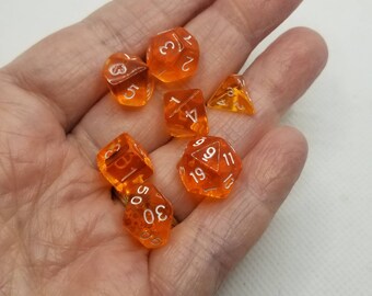 Translucent orange 10mm Mini Dnd dice, polyhedral gaming dice, DnD dice set, RPG dice, D and D dice, set of 7 DnD dice, 10mm