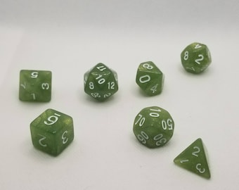 Glittery pearl lime green 16mm dnd dice,gaming dice, DnD dice set, RPG dice, dnd dice, gaming dice, set of 7 DnD dice, two toned dice