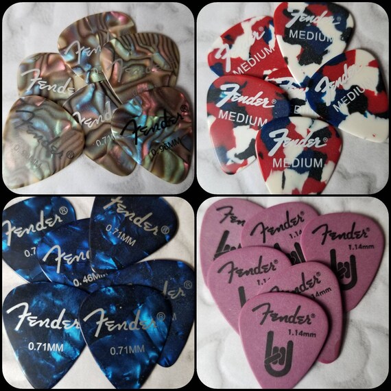 Destash guitar picks, guitar plectrums, genuine premium Fender guitar picks, Fender picks x 6, choice of four colors, premium Fender picks