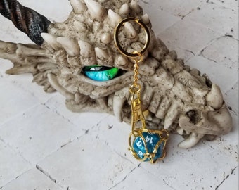 Removable d20 keychain, gold chain maille keychain, dnd d20 keychain, key fob, dice keychain, captured d20, caged d20 keychain, split ring