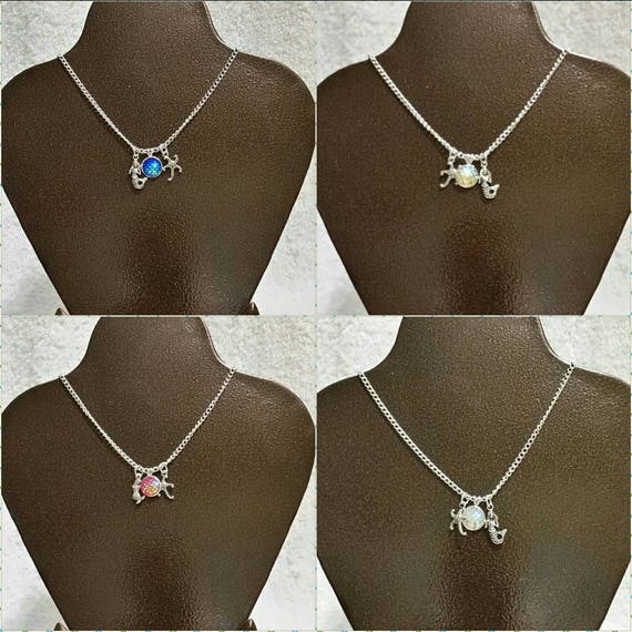 Mermaid scale necklace, mermaid pendant, silver toned, mermaid scale cabochons, mermaid charms, starfish charms, nautical theme, beach