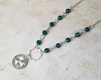 Discreet sub day collar, teal Czech glass, discreet day collar, symbolic jewelry, BDSM collar, submissive collar, O ring day collar