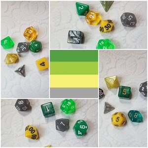 Demi drapeau romantique 16mm dnd dés, choisi à la main, ensemble organisé de dés de jeu polyédriques, jeu de dés DnD, dés RPG, dés LGBTQ, dés demirom