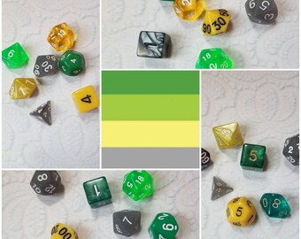 Demi romantic flag 16mm dnd dice, hand chosen, curated set of polyhedral gaming dice, DnD dice set, RPG dice, LGBTQ dice, demirom dice