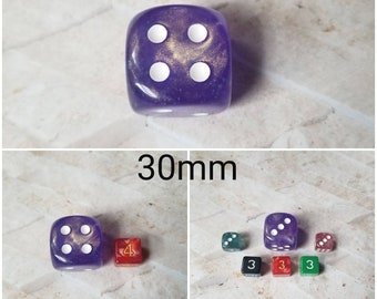 30mm Chessex Borealis Purple with White pips Luminary dice, Chessex 30mm die, Luminary dice, mega titan d6, dnd dice, extra d6 dice