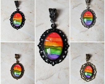 Alcohol ink art jewelry, alcohol ink pendant, alcohol ink on glass, original art jewelry, alcohol ink jewelry, rainbow pride necklace, LGBTQ