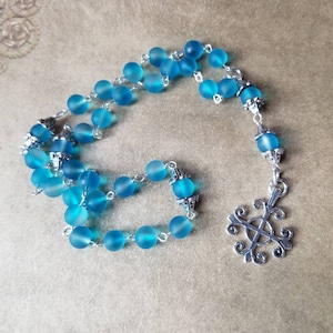 Anglican prayer beads, Methodist rosary, Protestant prayer beads, Episcopal rosary, religious aid, blue sea glass,  Jerusalem cross