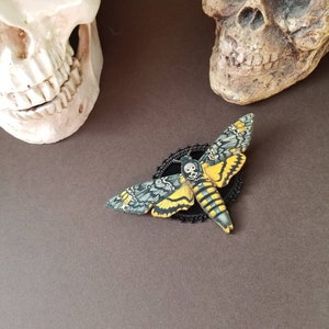 Deaths Head moth brooch, Death&#39;s head moth pin, black accents, wood lasercut moth, Hawk moth, Death head moth jewelry, unique brooch