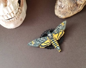 Deaths Head moth brooch, Death's head moth pin, black accents, wood lasercut moth, Hawk moth, Death head moth jewelry, unique brooch