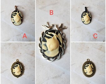 Cat cameo pendant, cat cameo necklace, ivory and black cameo, kitty cameo necklace, ivory kitty necklace, ivory pussy cat jewelry, two sizes