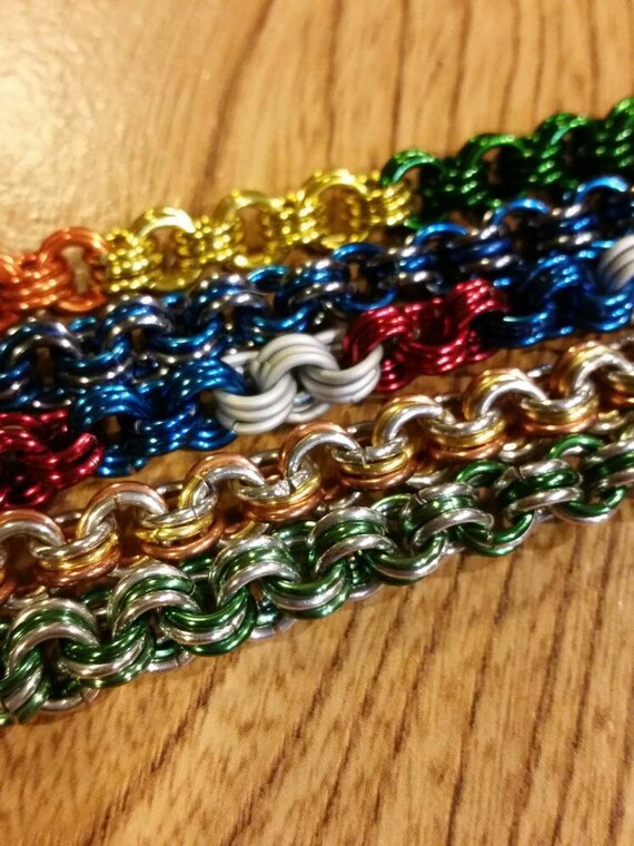 Chain maille bracelet, 3 in 3 weave, chainmaille jewelry, patriotic, thin blue line, lgbt pride, chain mail jewellery, chainmaille links