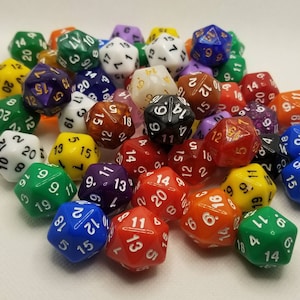 ONE individual d20 dnd die, single polyhedral gaming die, DnD dice, RPG dice, D and D dice, spare die, spare d20 dice, single random die