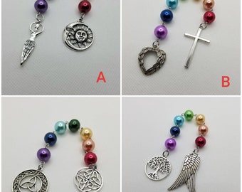 Unitarian Universalist prayer beads, 7 Principles of UU, prayer aid, rainbow prayer strand, UU chaplet, chakra colors, 12mm beads