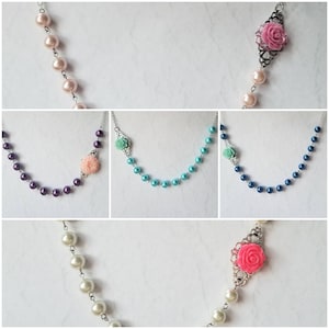 Asymmetrical necklace, bridal jewelry, glass pearls, flowers and pearls, pearl necklace, romantic necklace, gift for her, Mother's day gift