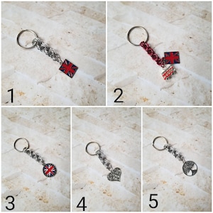 Chain maille keychain, silver and enameled keychains, UK themed keychain, heart keychain, tree of life keychain, handmade maille keychain