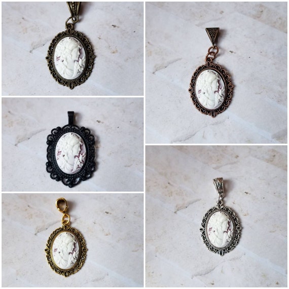 Woman with bird cameo pendant, Victorian woman cameo necklace, plum and white cameo, Cameo jewelry, girl with bird cameo necklace, Victorian