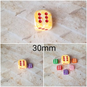 30mm Chessex Festive Sunburst with red pips dice, Chessex 30mm die, Festive Sunburst dice, orange and cream with red pips, mega titan