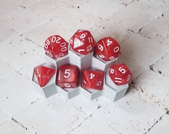 Pearly red 16mm dnd dice with white numbers, polyhedral gaming dice, DnD dice set, RPG dice, gaming dice, set of 7 DnD dice