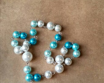 UU prayer beads, Unitarian Universalist prayer beads, stainless steel, multicolor blue and white glass pearls, UU chaplet, UU prayer aid