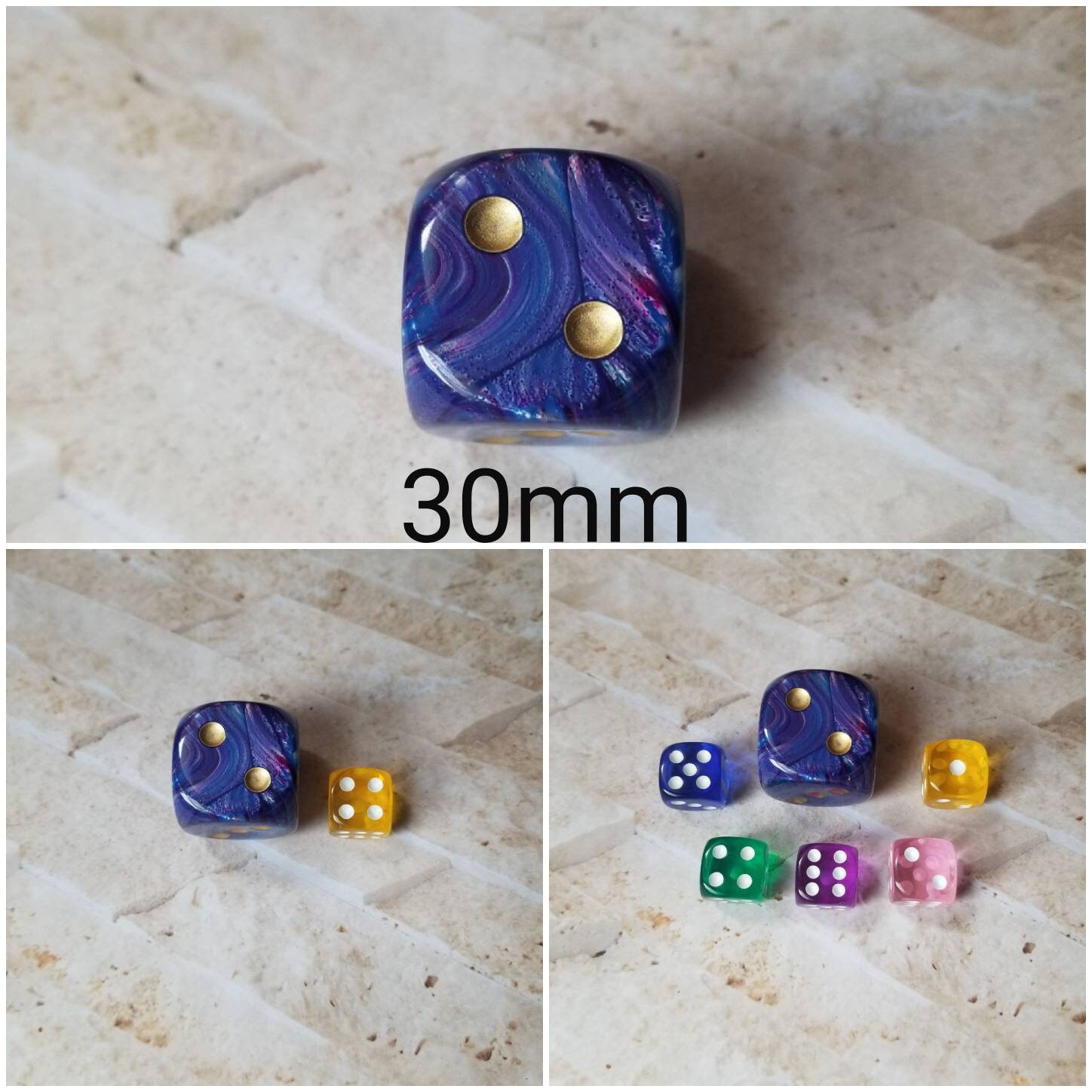 Mega Titan 30mm d6, multicolored 30mm d6, oversized d6, extra large sized d6, dnd d6, dnd dice, rpg dice, massive d6 dice, X large d6,