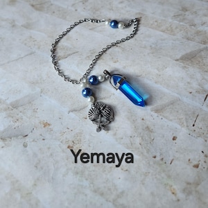 Yemaya pendulum, African deity pendulum, divination, dowsing pendulum, beaded pendulum, gemstone pendulum, stainless steel chain,