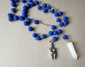 Witches ladder, fertility beads, pagan prayer beads, Wiccan beads, stainless steel, cobalt rubberized glass, Venus of Willendorf, Goddess