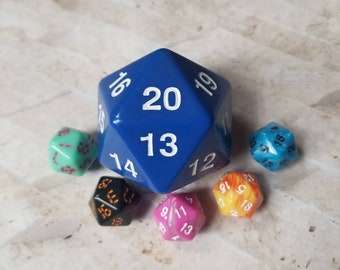 Super Mega Jumbo 55mm d20, blue d20, oversized d20, extra large sized d20, dnd d20, dnd dice, rpg dice, massive d20 countdown dice