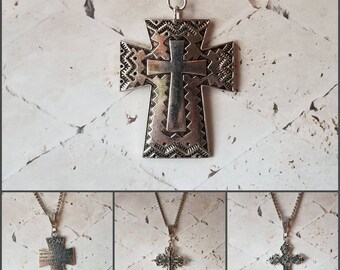 Cross pendant, cross necklace, cross jewelry, Christian jewelry, large silver-toned metal cross, silver toned cross, stainless steel chain