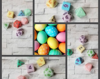 Sets of 7 Easter egg 16mm dnd dice, polyhedral gaming dice, DnD dice set, RPG dice, Spring dice, D and D dice, gaming dice, curated sets,