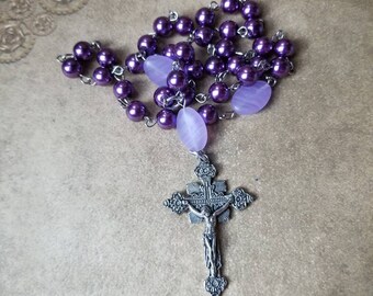 Orthodox prayer beads, Orthodox Chotki, purple glass pearls, frosted glass beads, budded crucifix, silver toned, Orthodox Chotki, Komboskini