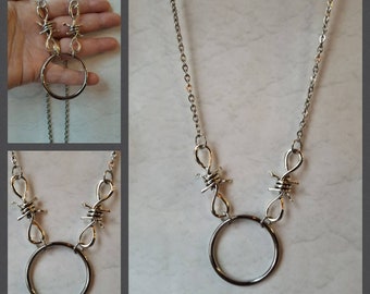 BDSM day collar, discreet day collar, barbed wire necklace, BDSM collar, submissive collar, O ring necklace, O ring day collar, barbed wire