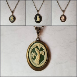 Cameo pendant, cameo necklace, Goddess cameo jewelry, Goddess pendant, cat cameo pendant, floral cameo pendant,
