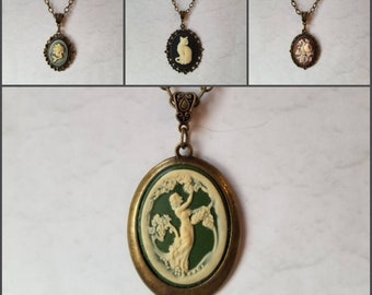 Cameo pendant, cameo necklace, Goddess cameo jewelry, Goddess pendant, cat cameo pendant, floral cameo pendant,