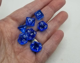 Translucent blue 10mm Mini Dnd dice, polyhedral gaming dice, DnD dice set, RPG dice, D and D dice, set of 7 DnD dice, 10mm