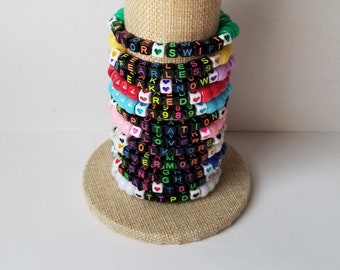 Sets of 12 friendship bracelets, beaded Swiftie bracelets, Eras themed friendship bracelets, stretchy bracelets, swappable concert bracelets