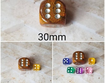 30mm Chessex Glitter Gold with Silver pips, Glitter dice, Chessex 30mm die, Glitter Gold dice, mega titan d6, dnd dice, extra d6 dice