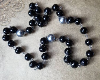 Orthodox prayer beads, Orthodox Chotki, stainless steel, Chotki, Komboskini, hand-wired, black and gray glass pearls, gift for Dad