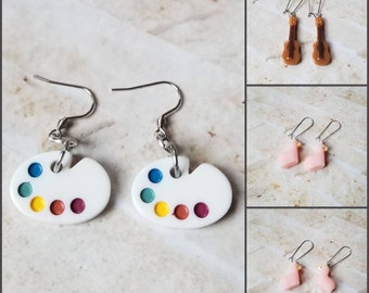 Whimsical earrings, kitschy earrings, guitar earrings, ukulele earrings, paint palette earrings, pink Llama earrings